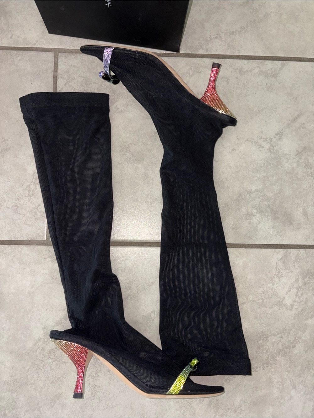 NIB! MARCO de VINCENZO Black Sheer Sock Boot Shoe Swarovski Crystal Size 39